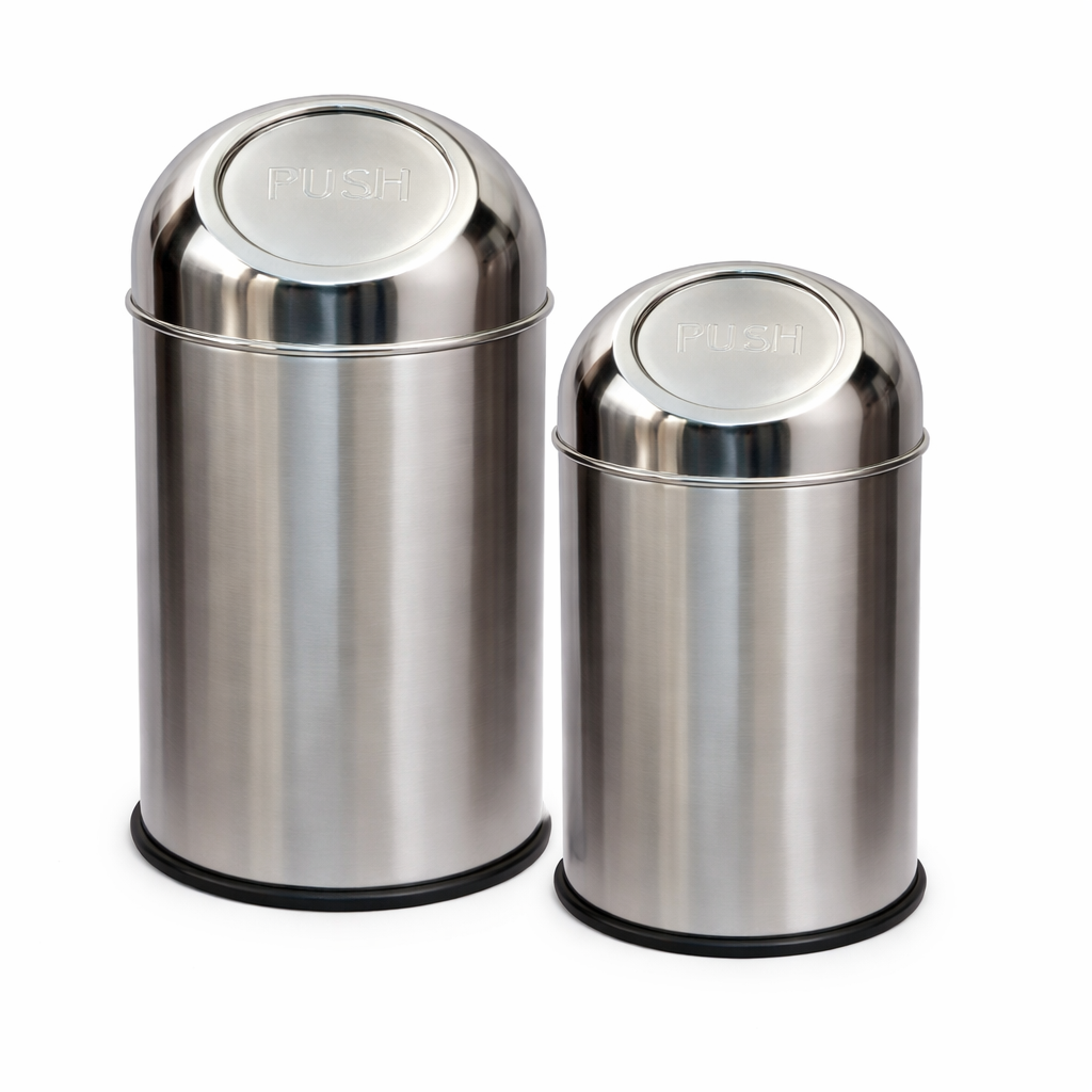 Stainless steel push-top trash cans